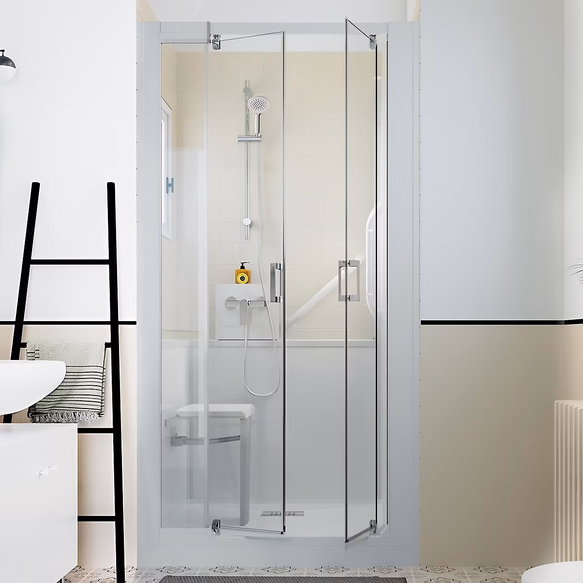 Cabine de douche Kinedo Kinemagic Design 100 × 80 niche haute pivotante transparent thermostatique