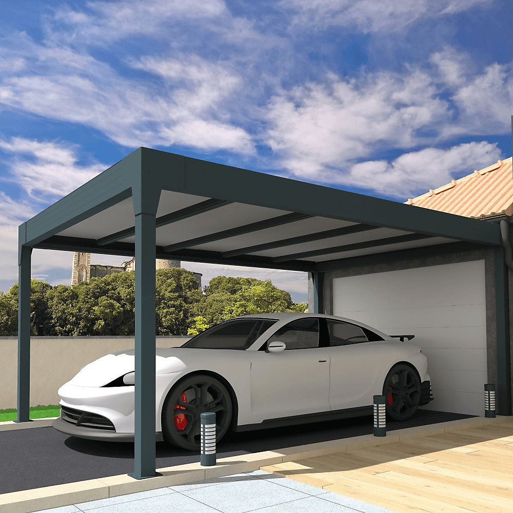 Carport isotoit MODERN îlot Gris anthracite 5 – 02 × 4,00m (Kit LED 3 cotés)