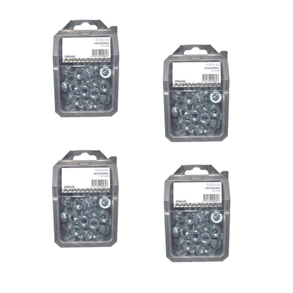 4 Coques de 25 Ecrous Hexagonaux HU M14 mm – 4032, 8, Zingué blanc, D-Work