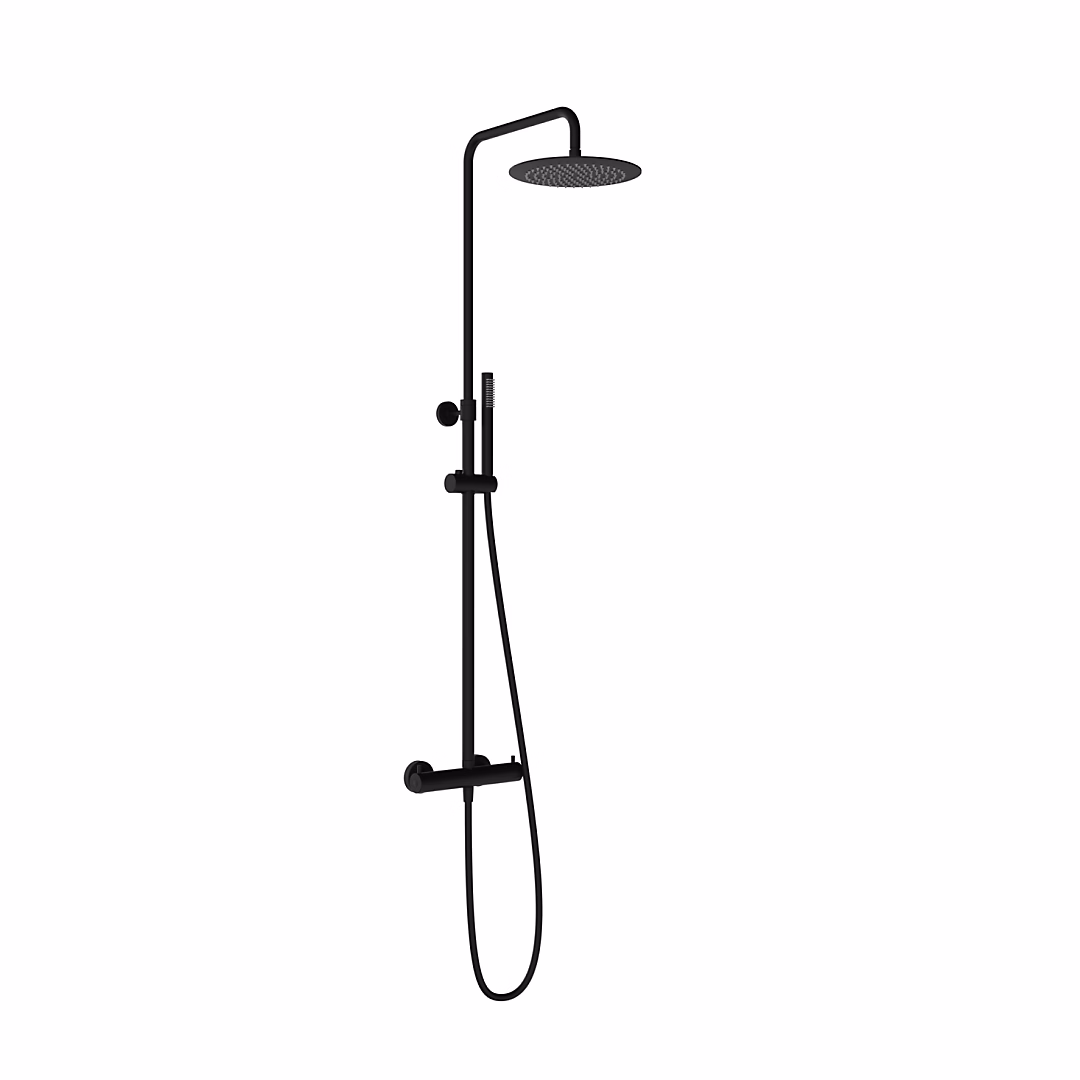 Colonne De Douche Thermostatique Ronde En Acier Noir Mat | Colonne de douche