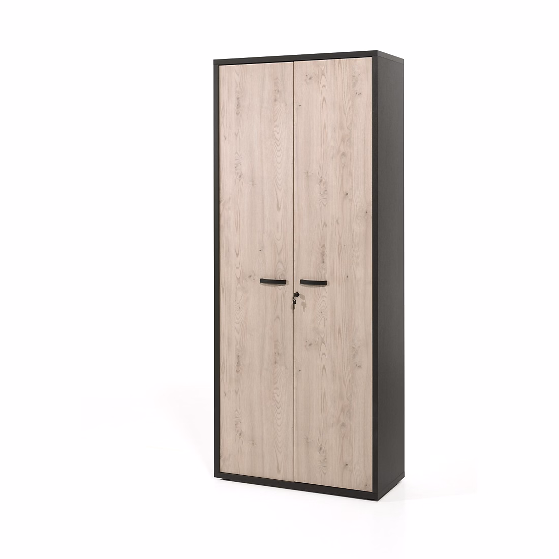 Armoire de bureau DEPE 2 portes Chene clair & noir L90 x H216 x P40 cm – Réf. RQQHQJNZZ3487535532
