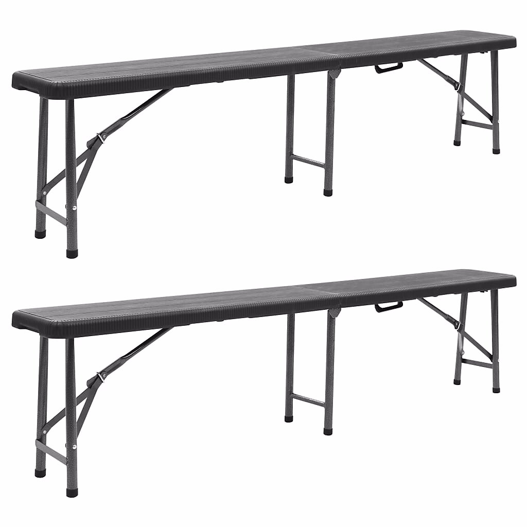 Bancs de jardin pliables 180 cm PEHD Noir vidaXL – lot de 2