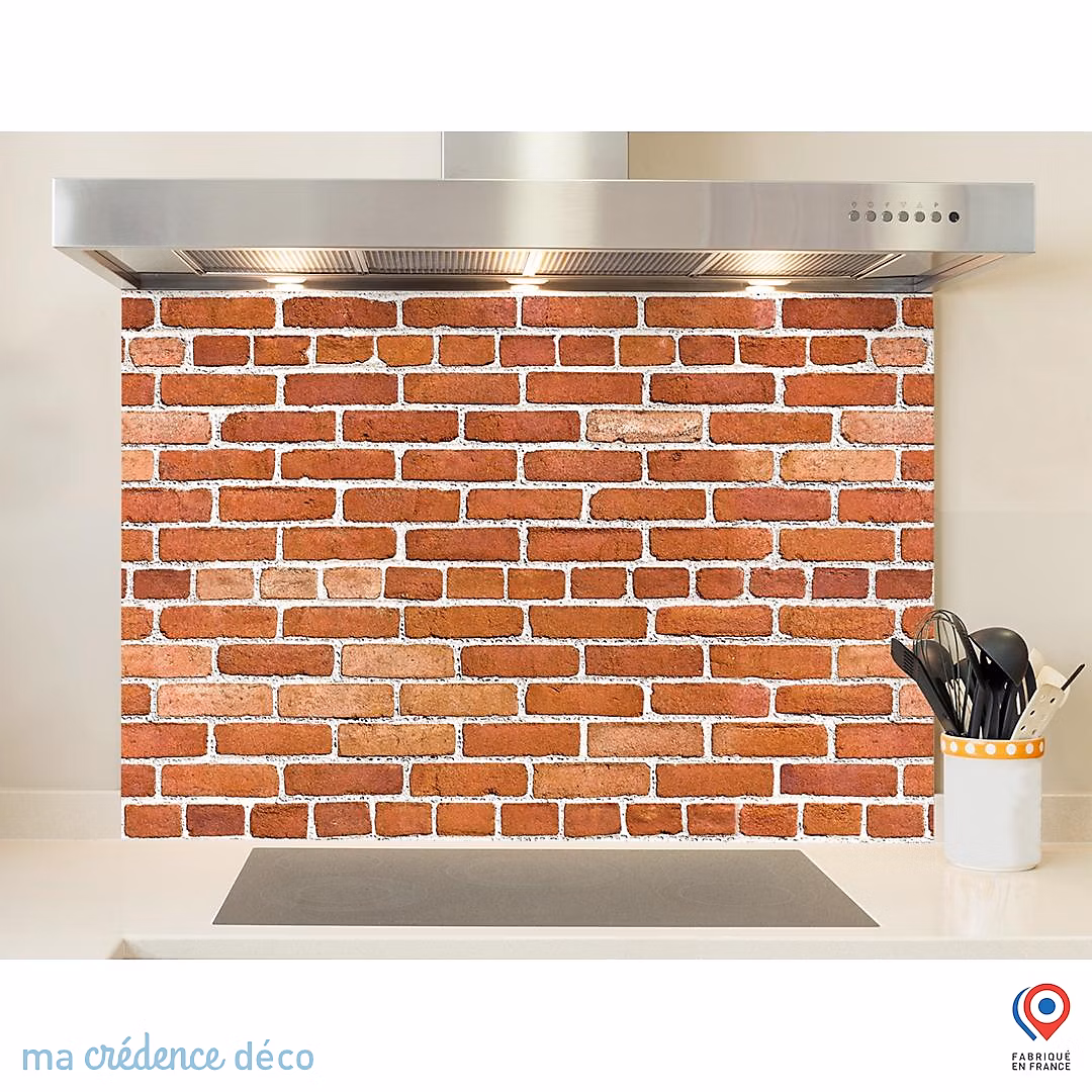 Crédence cuisine fond de hotte Mur briques rouges – Alu composite | L 90 cm x H 50 cm | MaCrédenceDéco