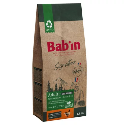 Extérieur durable:Croquettes pour chat adulte au poulet sans céréales Bab'in Signature - 1,5 kg