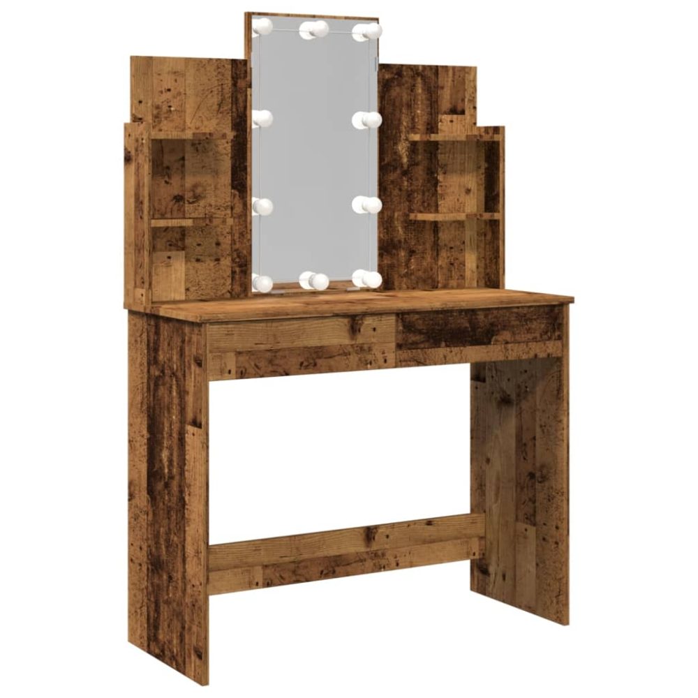 vidaXL Coiffeuse avec lumières LED vieux bois 96x40x142 cm