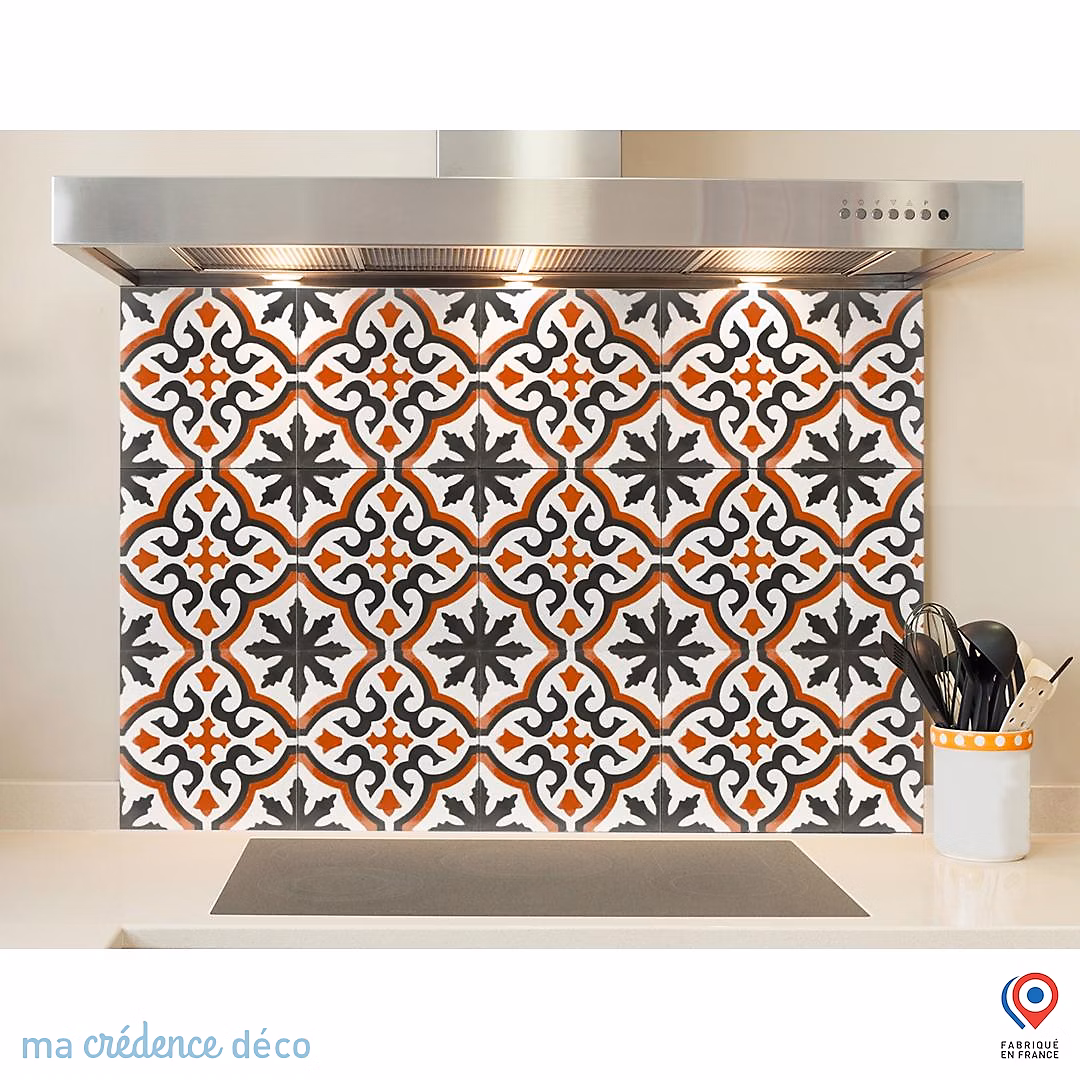 Crédence cuisine fond de hotte Carrelage classique rouge – Verre trempé | L 90 cm x H 50 cm | MaCrédenceDéco