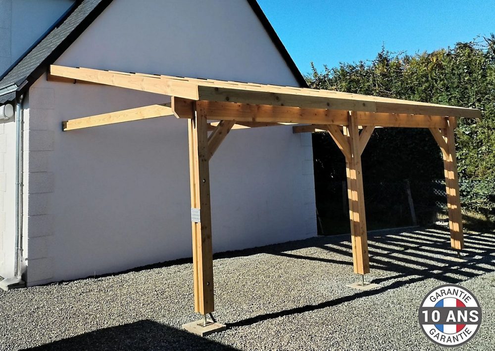 Carport adossé une pente 300cmx650cm – bois DOUGLAS Français (Charpente en bois, auvent, abri voiture) 20 m². Garantie 10 ans