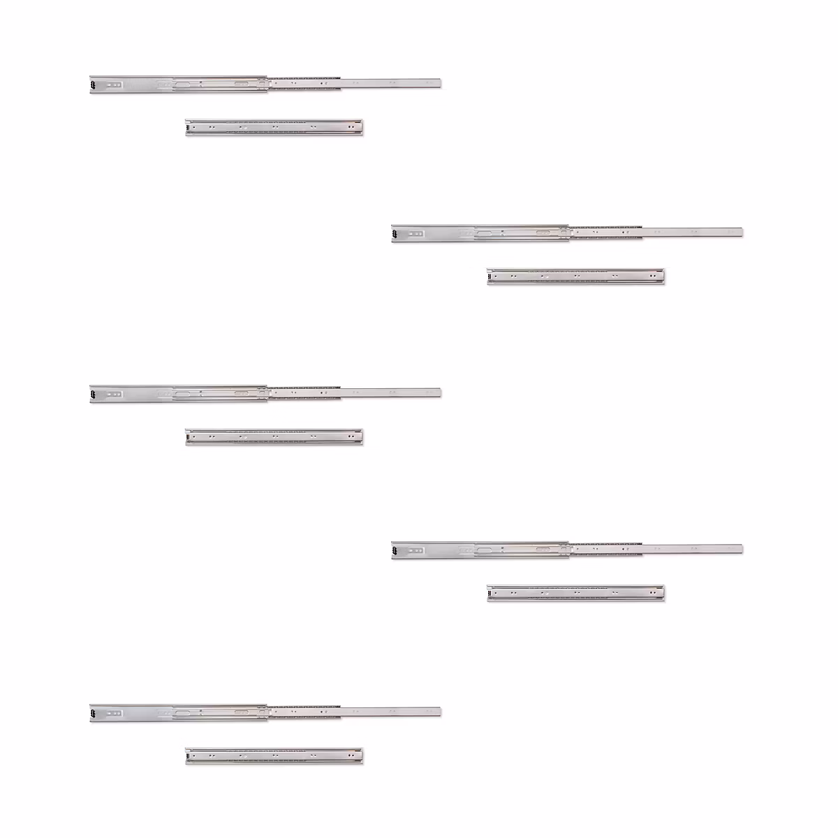 Emuca Lot de 5 coulisses pour tiroirs – roulement à billes, hauteur 45mm, profondeur 450mm, sortie totale, zingué