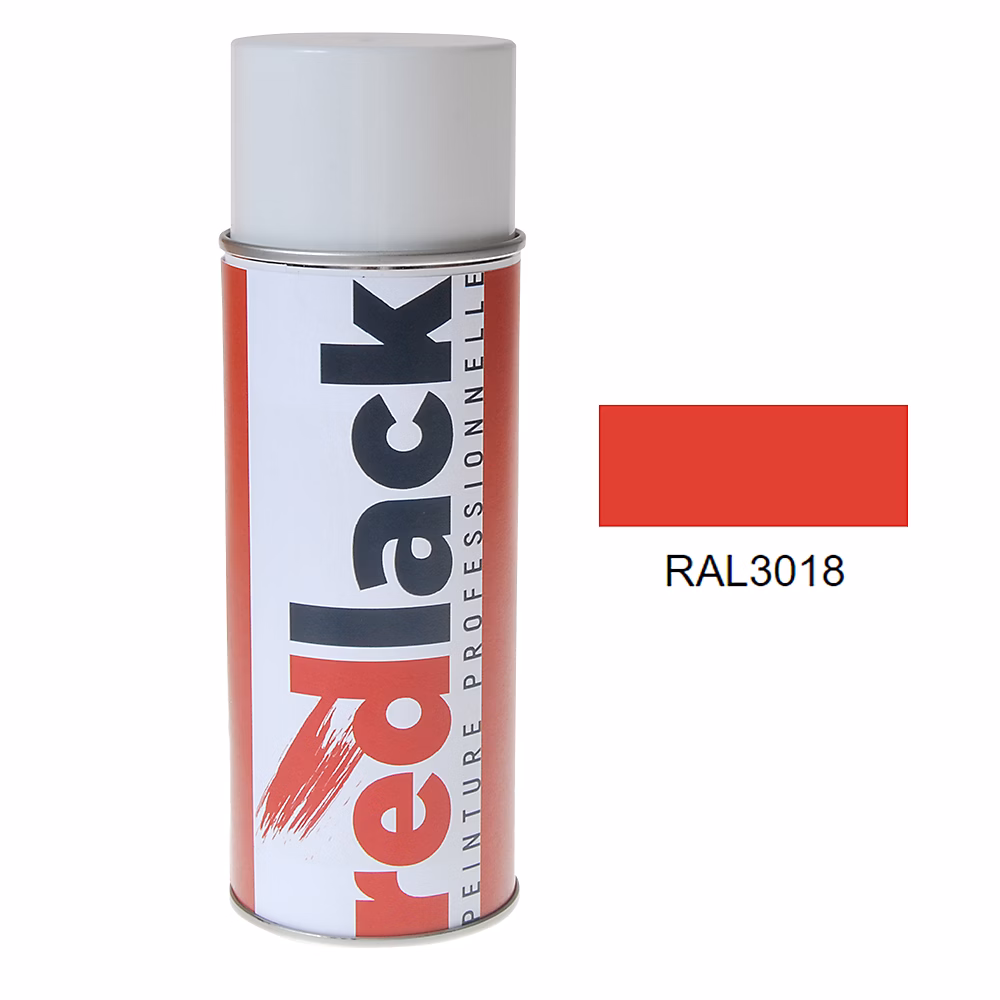 Bombe de peinture Aérosol – spray, 400ml, RAL 3018 Rouge fraise, Mat, multisupport, Redlack, RAL3018