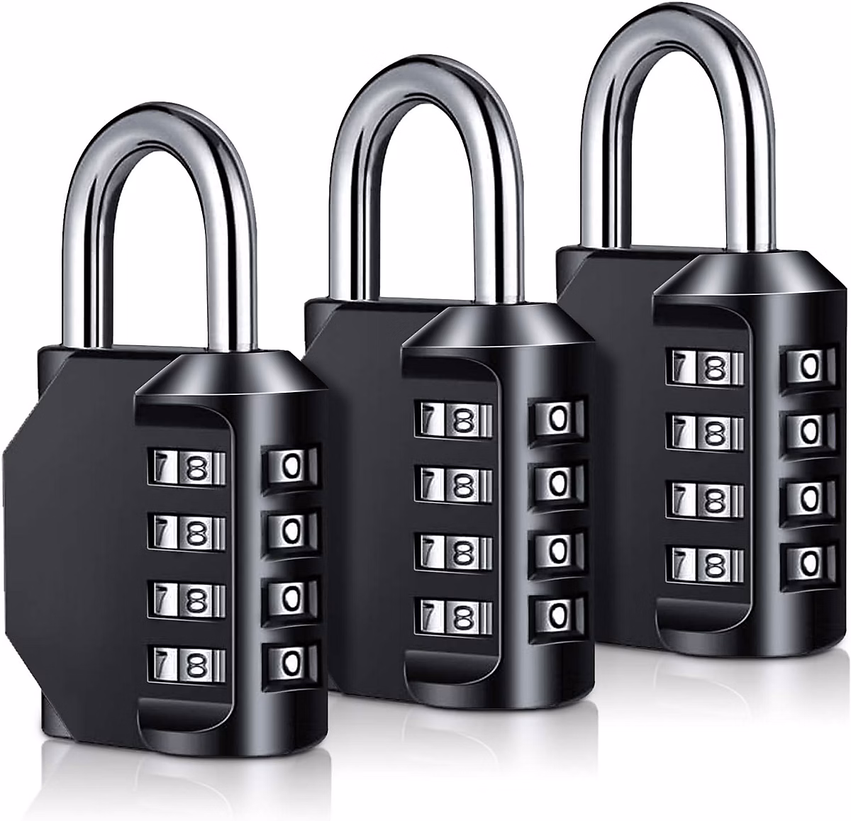 BASHLWUA cadenas à combinaison à 4 chiffres résistant aux intempéries et réinitialisable pour salle de sport – école | mora | lot de 3