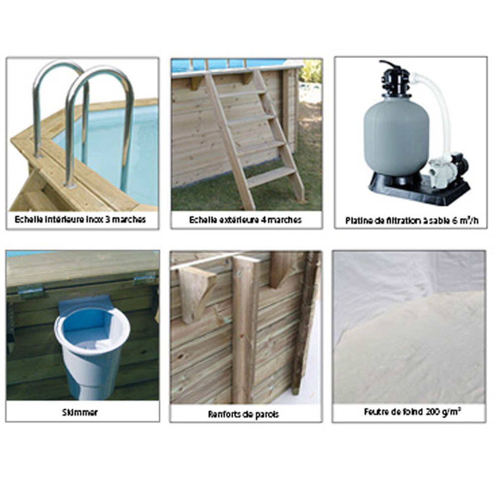 Piscine octogonale allongée bois Ubbink : Azura 610x400x120