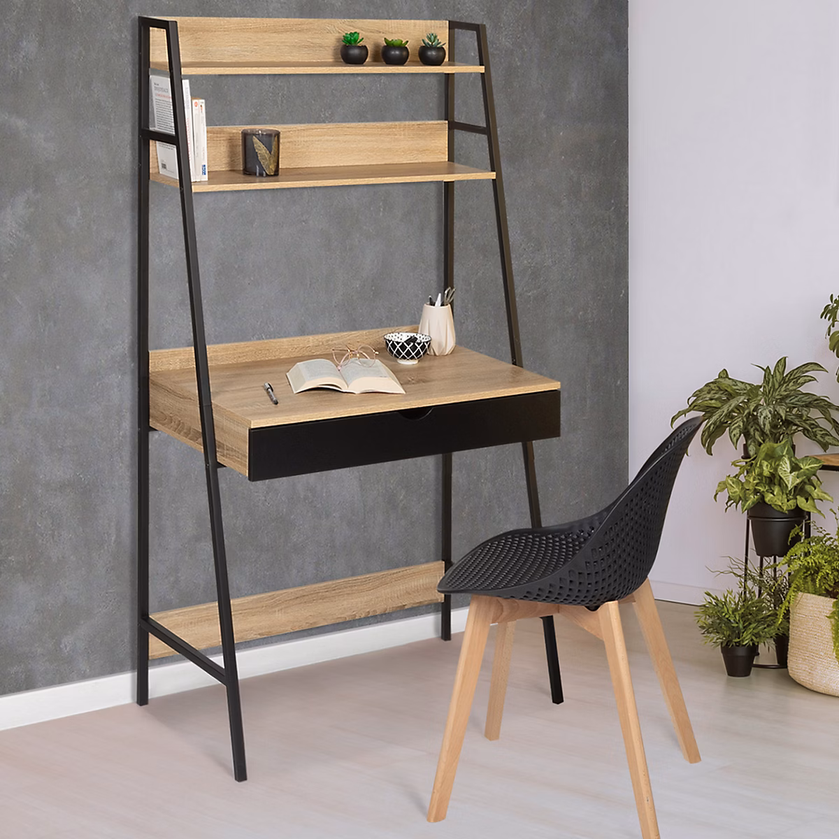 Bureau étagère 1 tiroir noir BOSTON design industriel – Réf. PSOZDVUDJ8133225535
