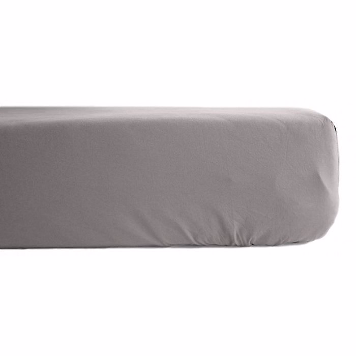 Drap housse percale pur coton peigné longues fibres 80 fils/cm² avec bonnet de 35 cm Vent du sud – 140x190, Cendre