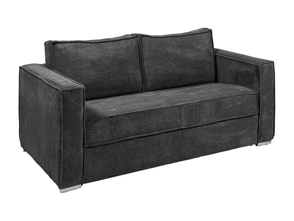 Canapé 3 places convertible express en velours côtelé gris anthracite – Couchage 140 cm | Matelas 14 cm LORETO