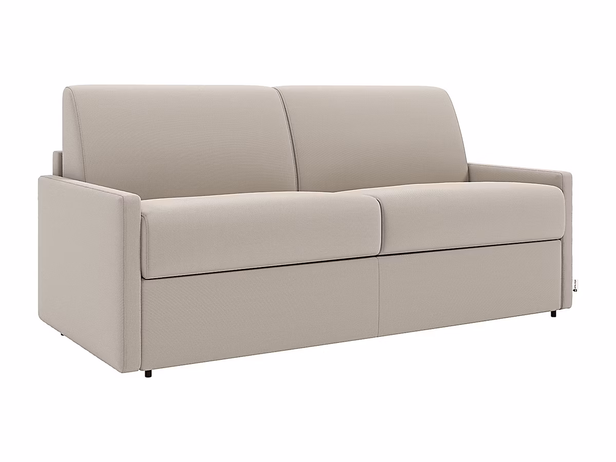 Canapé 3 places convertible express en tissu beige | Couchage 140 cm – Matelas 22 cm avec mémoire de forme CALIFE