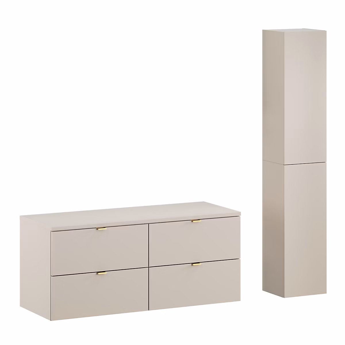 Ensemble meuble de salle de bains – Ensemble DALIA CACHEMIRE double meuble sous vasque avec plan 120 cm et 2 x colonne 30/80 cm à suspendre
