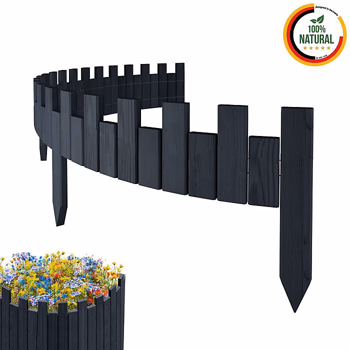 Bordure de jardin – Floranica, Anthracite, Bois de pin, 200 cm x 15 cm