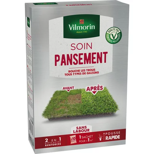 Pour enrichir votre univers jardin:Graines de gazon à semer soin pansement express 2 en 1 Vilmorin - en étui de 250 g