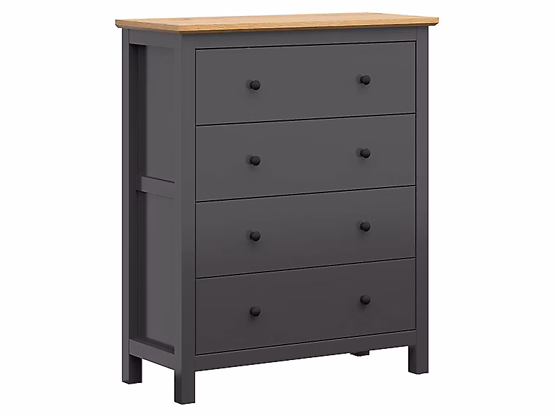 Commode meuble de rangement à 4 tiroirs – coloris Gris graphite/Chêne artisan, Longueur 101 x Profondeur 44 x Hauteur 120 cm