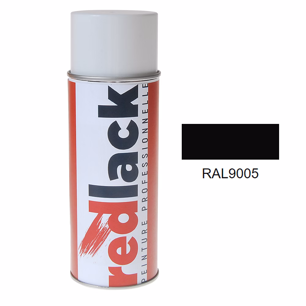 Bombe de peinture Aérosol – spray, 400ml, RAL 9005 Noir foncé, Mat, multisupport, Redlack, RAL9005