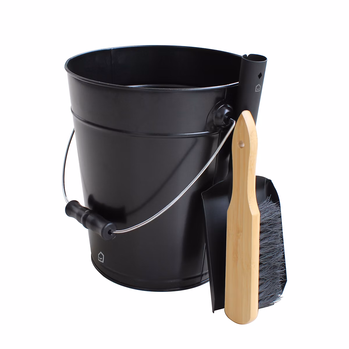 Accessoires poêle et cheminée – Ensemble seau 13L pelle et balayette en acier galvanisé noir GoodHome Guzet