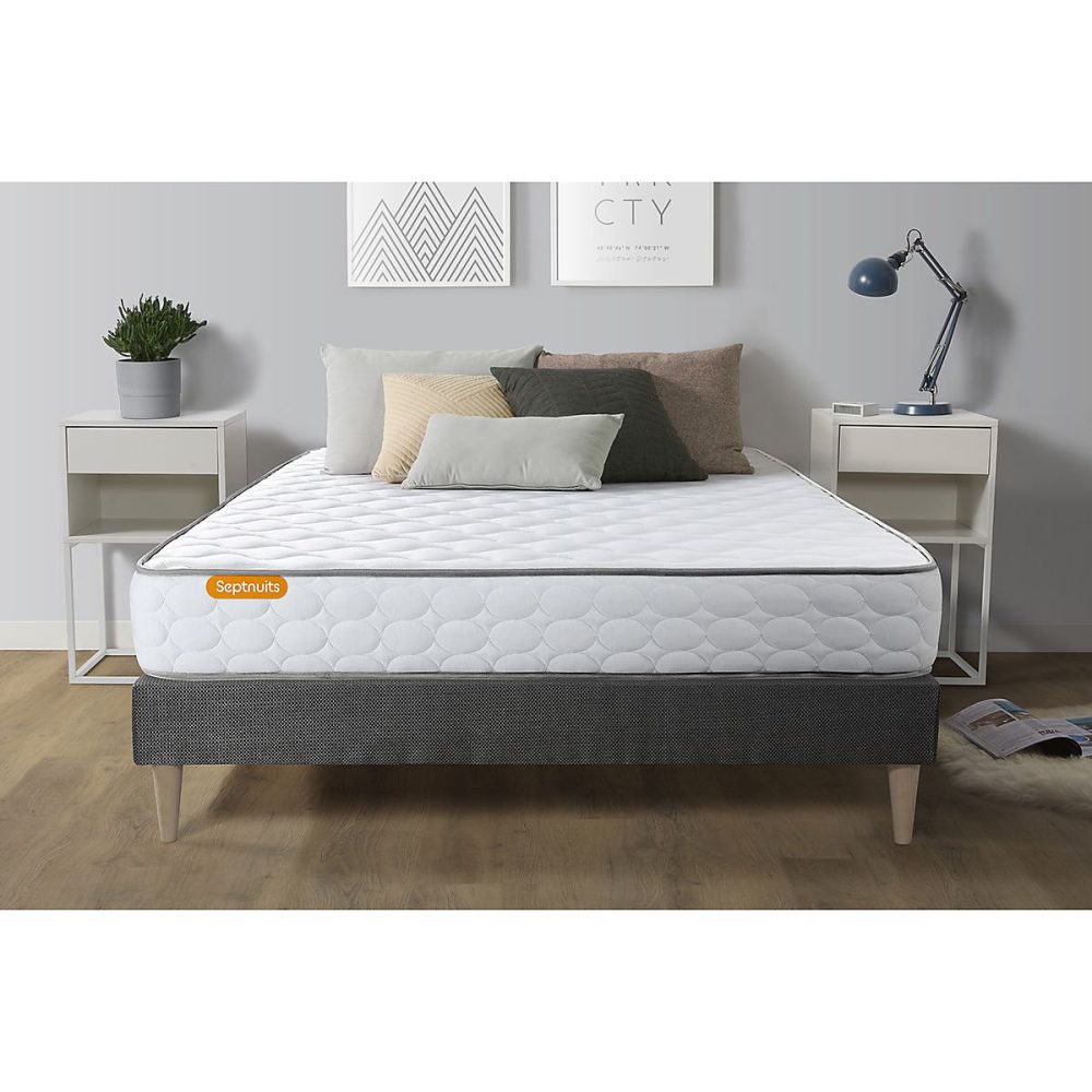 Ensemble – Matelas Mémoire de forme 20cm d'épaisseur, 3 zones de confort, Confort très ferme, Sommier tapissier en kit