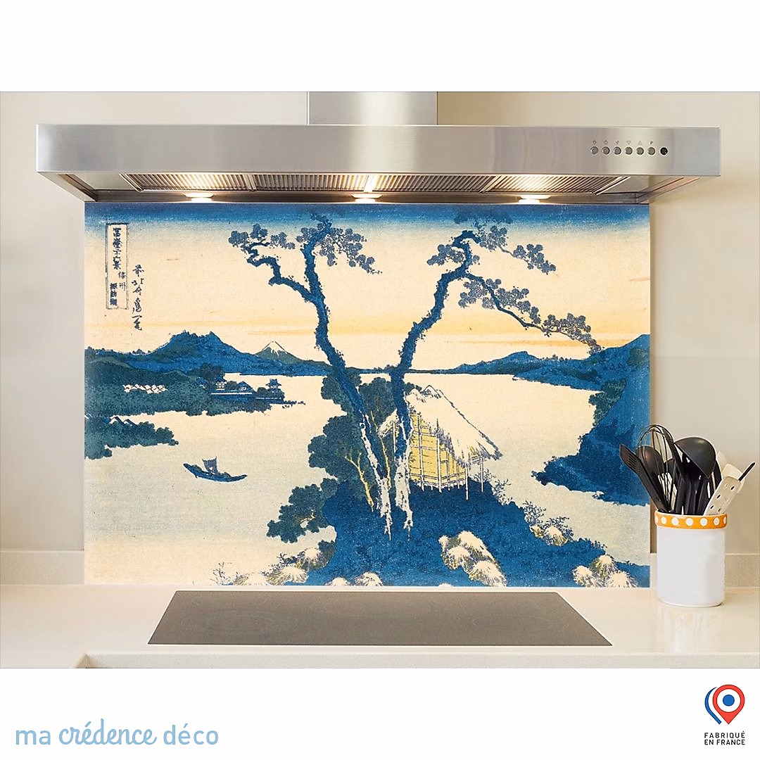 Crédence cuisine fond de hotte Katsushika Hokusai | Le lac Suwa dans la province de Shinano – Verre trempé – L 90 cm x H 50 cm