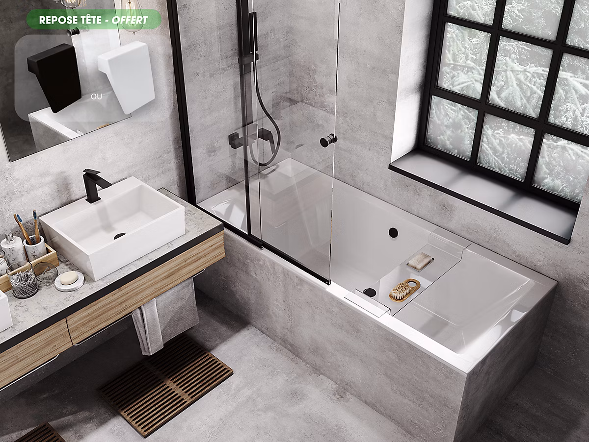 Baignoire rectangulaire blanc à encastrer – Repose Tête OFFERT, QUADRO SLIM, 175 × 80 cm