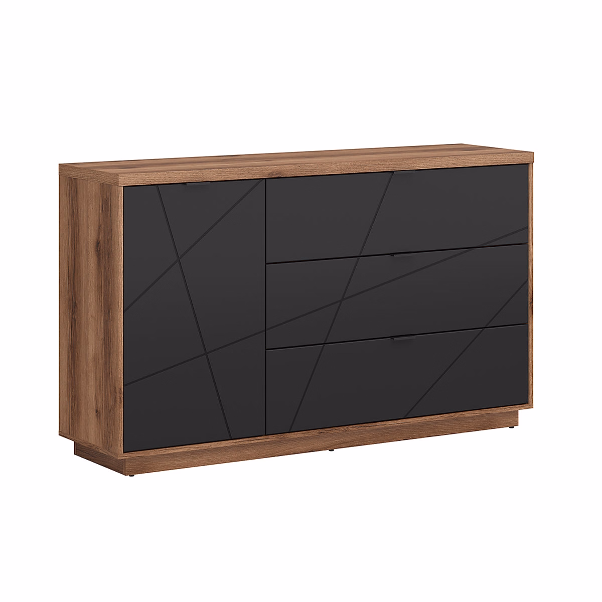 Meuble – Buffet 3 tiroirs 1 porte Sven Noir et Bois