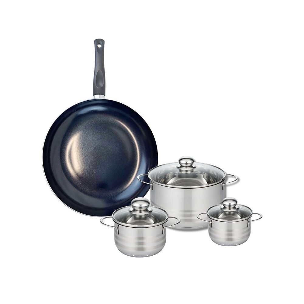 Ensemble de 1 Poêle de cuisson 32 cm et 3 faitouts 12 – 14 et 20 cm Elo Prima Brillant