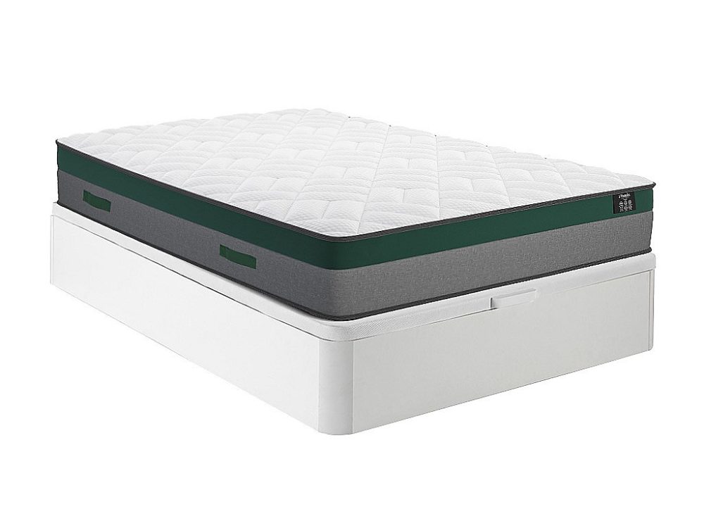 Ensemble 140 × 190 cm sommier coffre blanc + matelas ressorts ensachés ép.22cm – PRESTIGE de YSMÉE