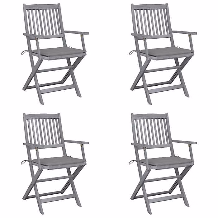 Chaises pliables d'extérieur – VIDAXL, Bois d'acacia, Design, Gris, Pour 4 personnes