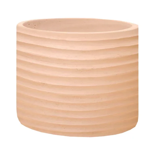Pour tous les jours：Pot cylindrique en terre cuite coloris beige Poterie du Bousquet Strié - Ø 33 x H 29 cm