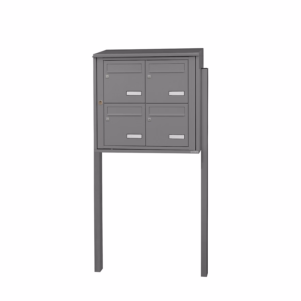 Bloc collectif leabox.com – 2 × 2, grade 3, simple face, Extérieur, fixation sur pieds à sceller, Gris poussière RAL 7037 brillant