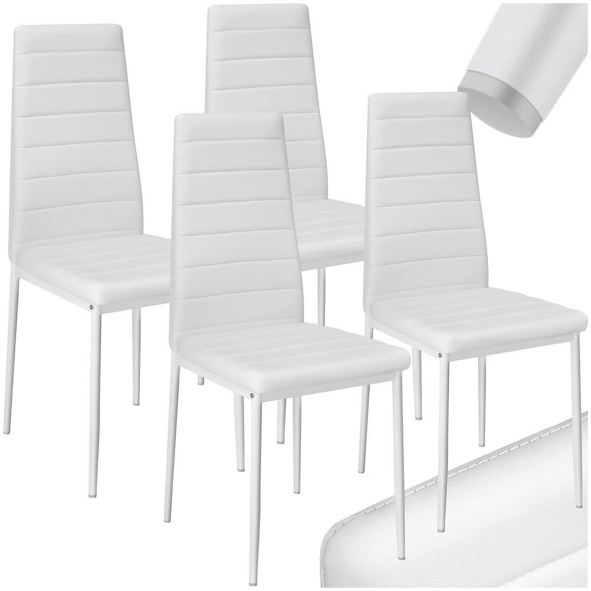 Ensemble de chaises de salle à manger rembourrées avec revêtement aspect cuir blanc | Chaise
