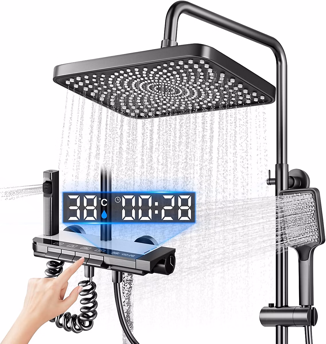 Pommeau de douche, flexible et barre de douche – Colonne de douche LED avec tête pluie grand format
