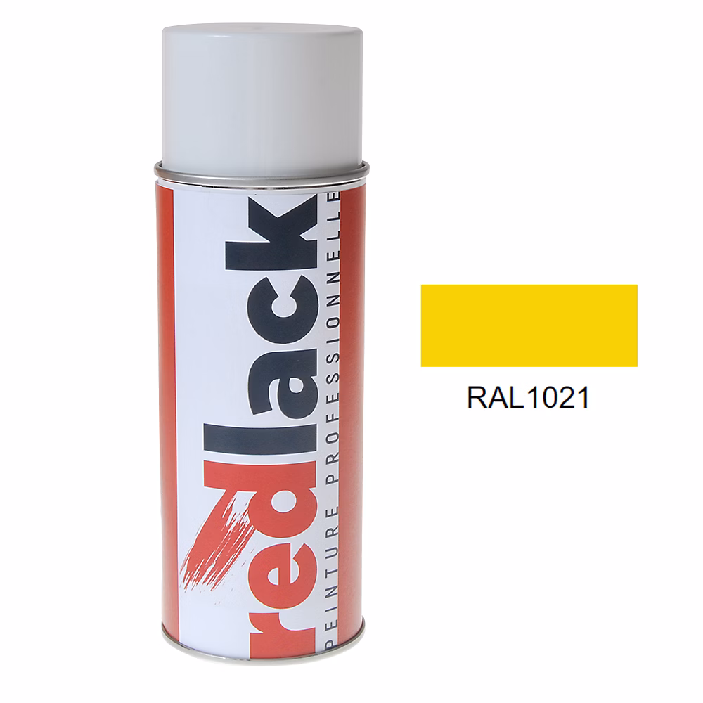 Bombe de peinture Aérosol – spray, 400ml, RAL 1021 Jaune colza, Mat, multisupport, Redlack, RAL1021