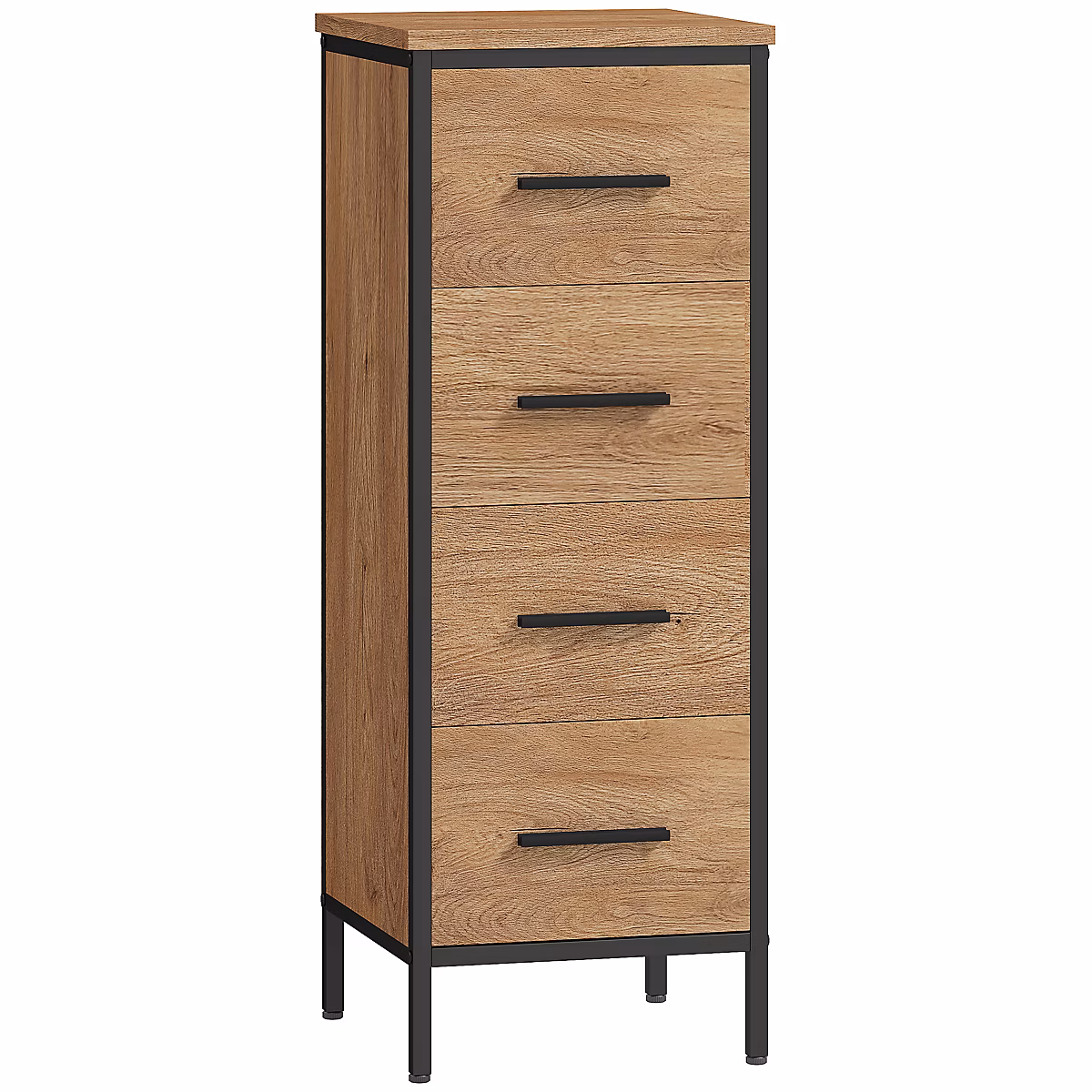 Chiffonnier industriel bois et métal 4 tiroirs dim. 30 × 30 × 82 cm