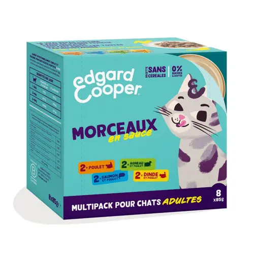 Jardin simple:Pâtée pour chat adulte multipack morceaux en sauce sans céréales Edgard & Cooper - 8 x 85 g