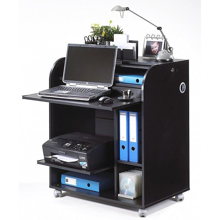 Bureau Informatique Noir à Roulettes | Fée 217 – L 79.2 x l 53.2 x H 93.8 cm
