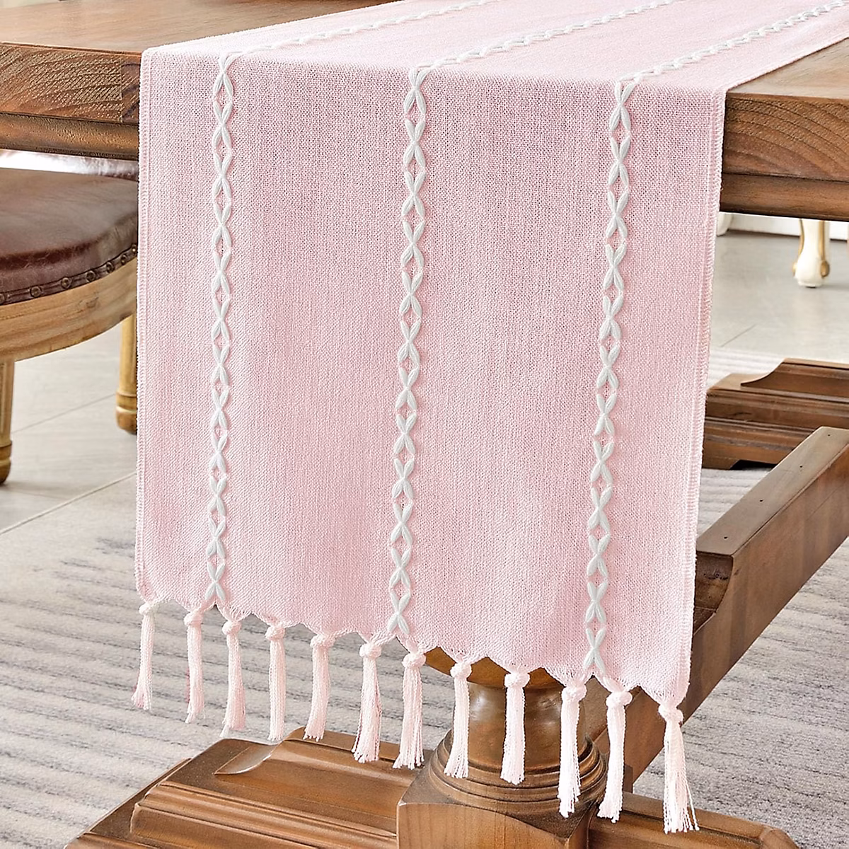 Chemin de table bohème 33 × 230 cm rose