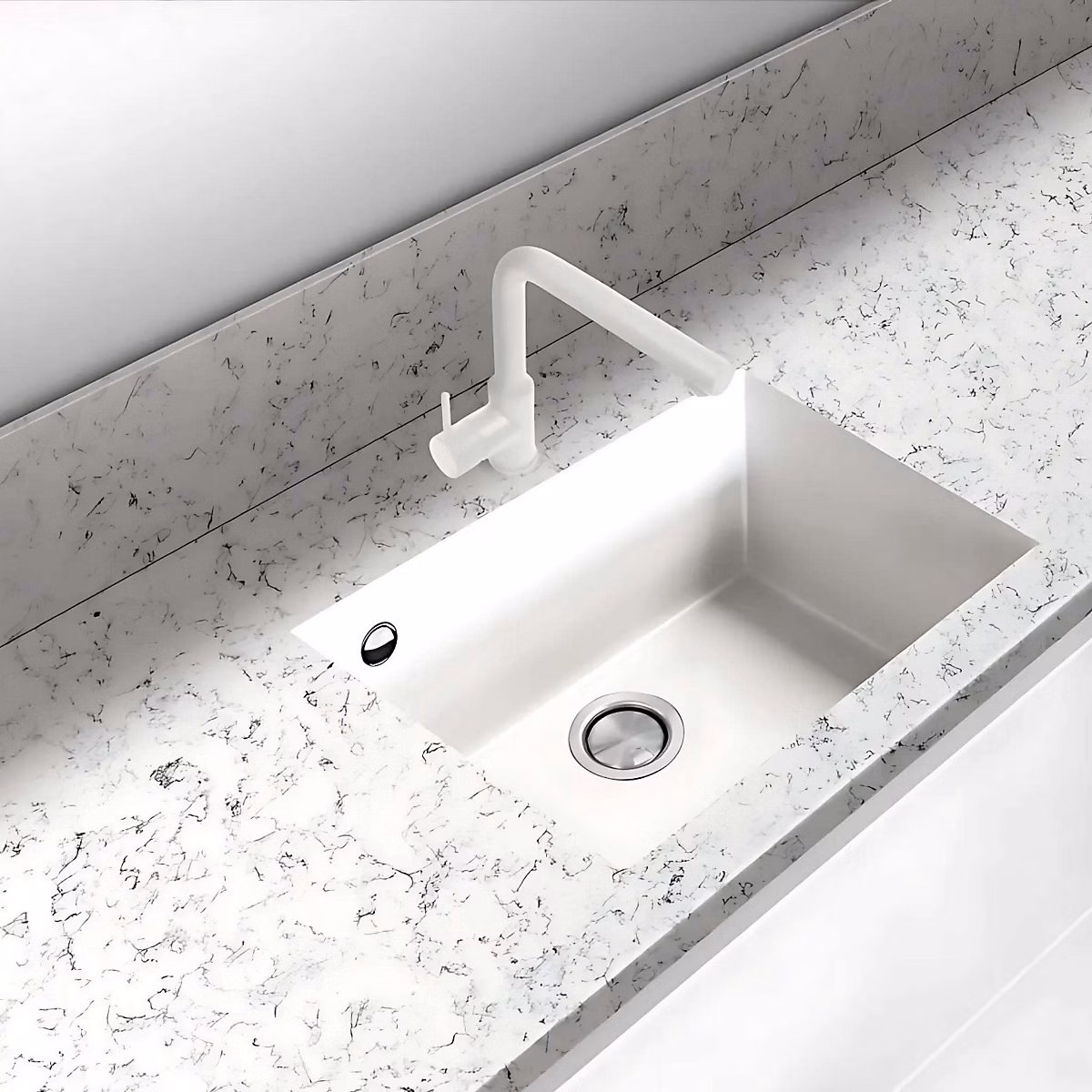 Évier sous-plan 1 Cuve 49 × 40 × 20cm R5 mm – Quartz Blanc, Quadra BE FRÉCAN