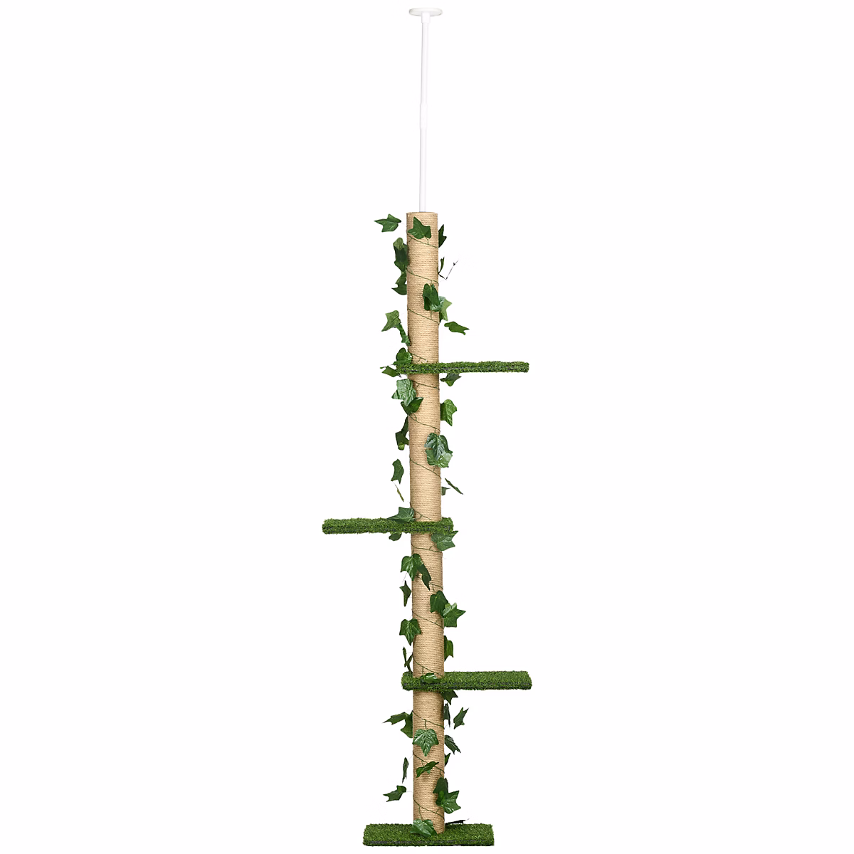 Arbre à chat poteau à griffer design hauteur réglable dim. 37L x 21l x 202 – 242H cm 4 niveaux beige vert