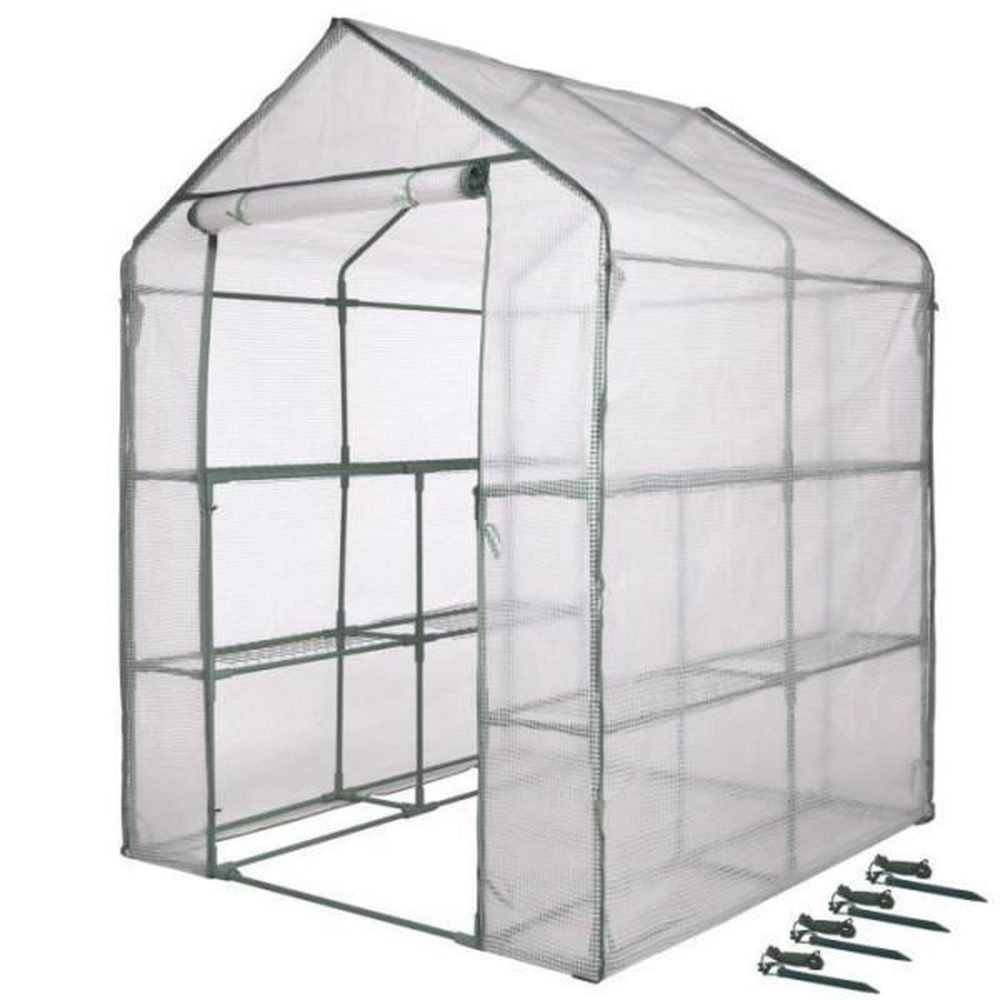 NATURE Serre de Jardin - NATURE - H195 x 143 x 143 - 2 étageres - PE armé 140 g/m² - Vert