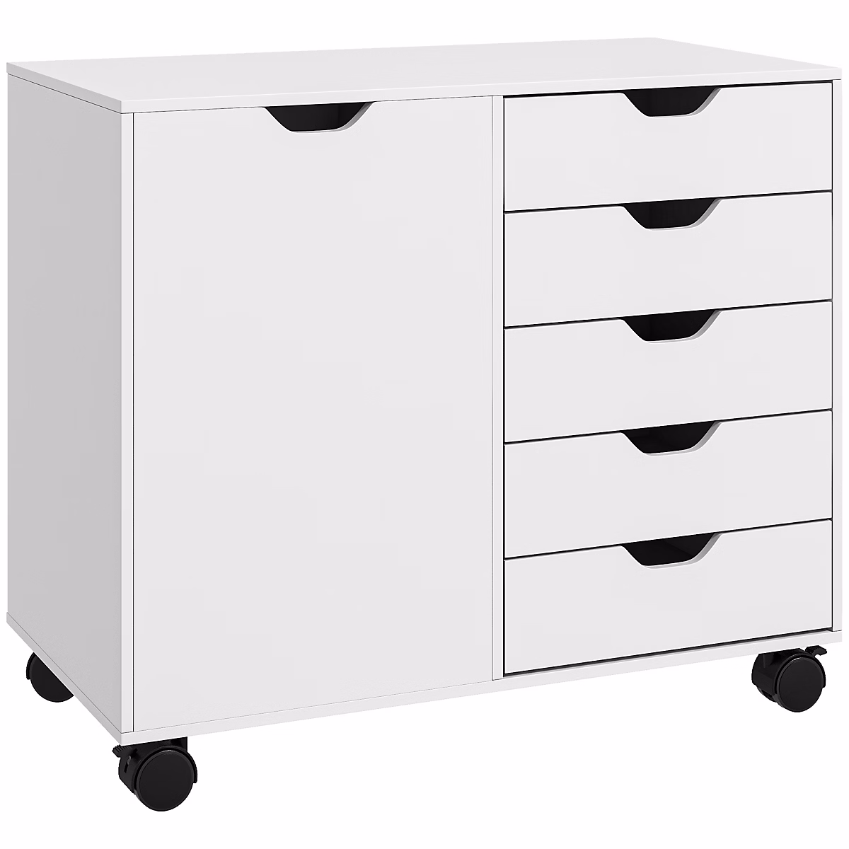 Caisson rangement bureau support d'imprimante 5 tiroirs porte étagère dim. 78L x 40l x 66H cm blanc | Rangement bureau
