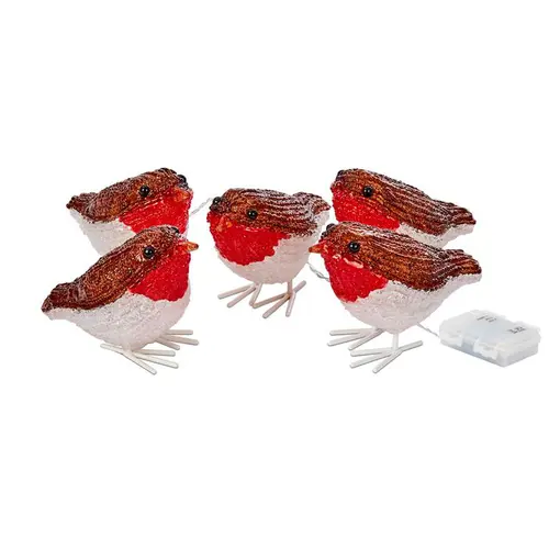 Pour valoriser vos extérieurs：Ensemble de 5 rouge-gorge lumineux acryliques à 40 LED blanc froid pour intérieur ou extérieur - 10 cm
