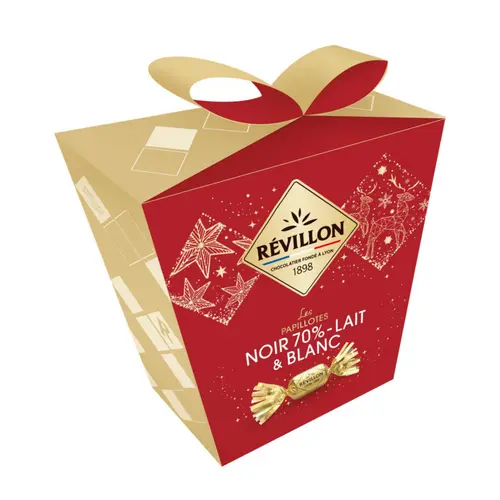 Jardin et plaisir:Pochette papillotes chocolat noir 70 %, chocolat au lait et chocolat blanc Révillon - 300 g