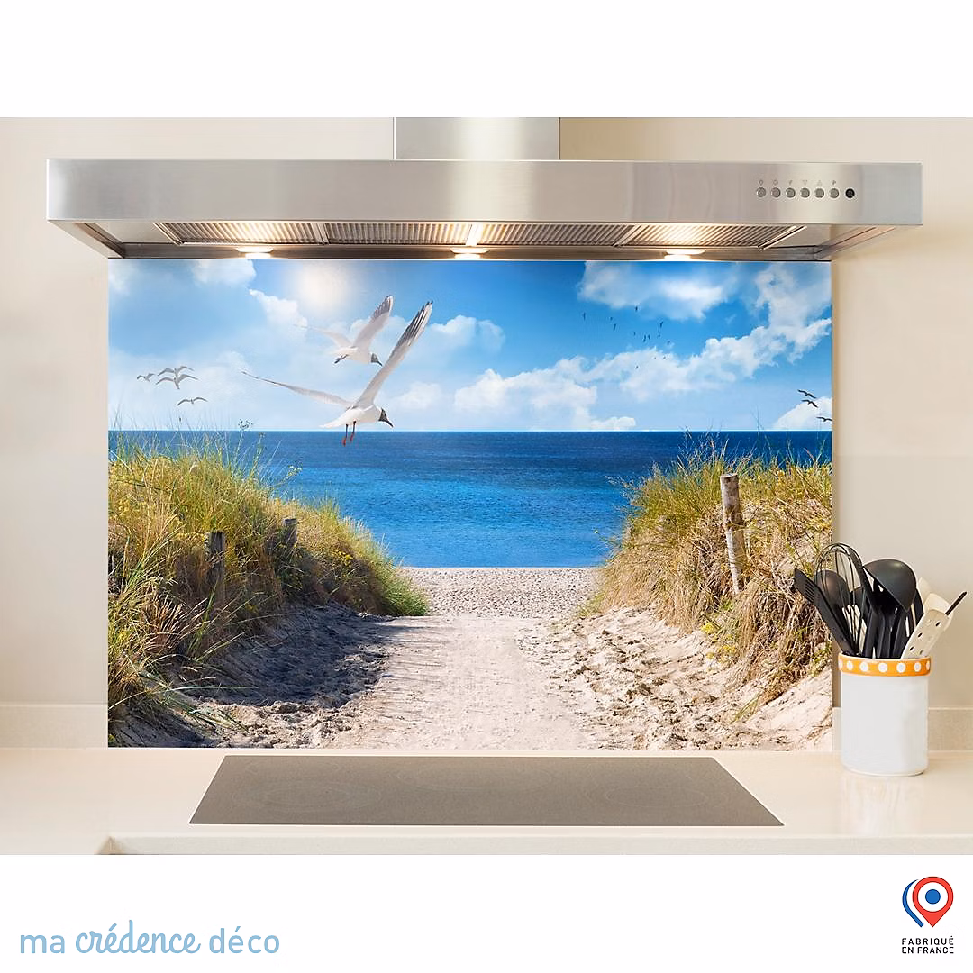 Crédence cuisine fond de hotte Sud ouest | plage 2 – Verre trempé – L 90 cm x H 50 cm – MaCrédenceDéco