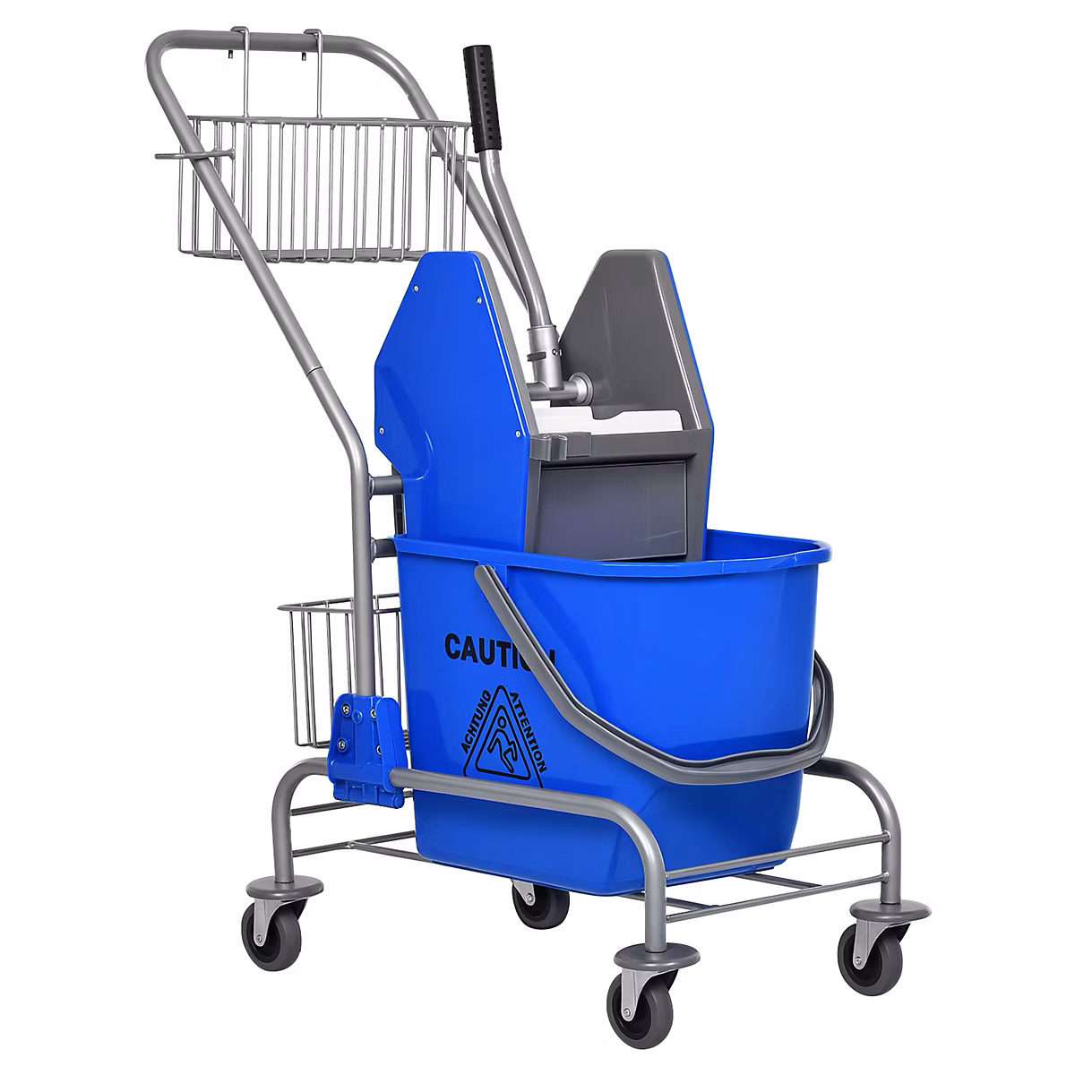 Chariot de lavage chariot de nettoyage professionnel en acier presse à mâchoire seau + rangements bleu – Réf. OODMHNDZG2225241537