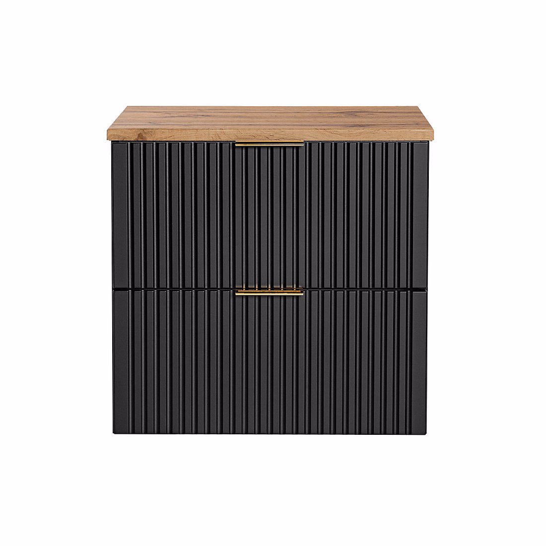Ensemble meuble sous vasque NOXERA 60 cm Noir mat et chene 2 tiroirs et plan pour vasque – Réf. RKJBGOGKO0531756553